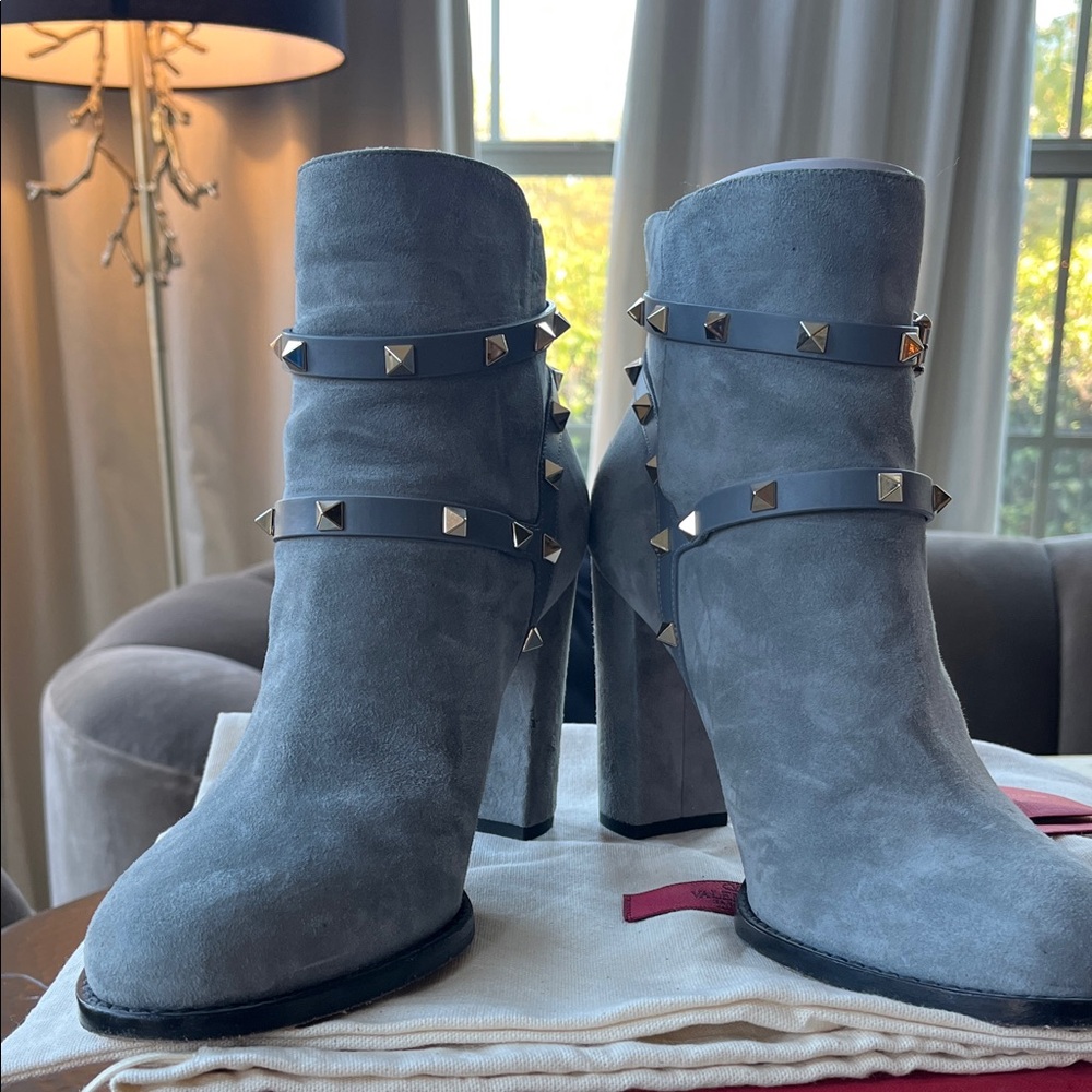 Valentino Garavani Gray Studded Heeled Boots